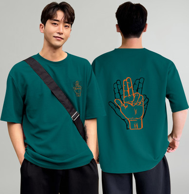 KAJARU Printed Men Round Neck Dark Green T-Shirt