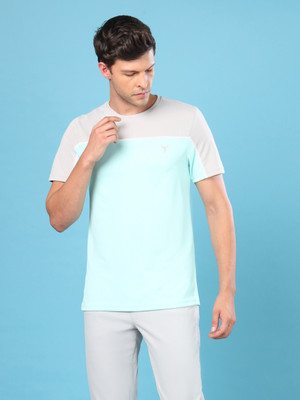 TECHNOSPORT Colorblock Men Round Neck Light Blue T-Shirt