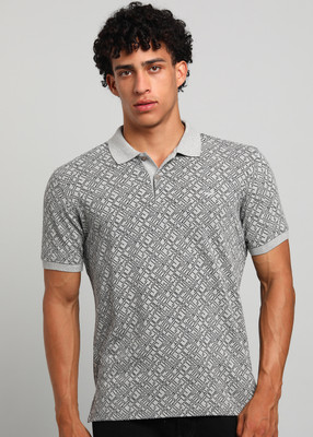 PARK AVENUE Printed Men Polo Neck Grey T-Shirt