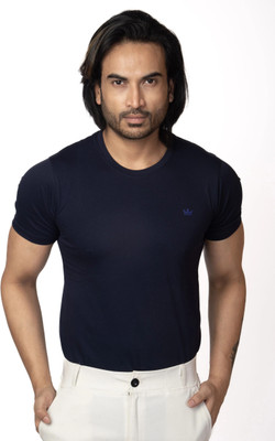 Vital Solid Men Round Neck Navy Blue T-Shirt