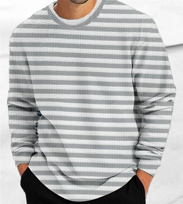METRONAUT Striped Men Round Neck Grey, White T-Shirt