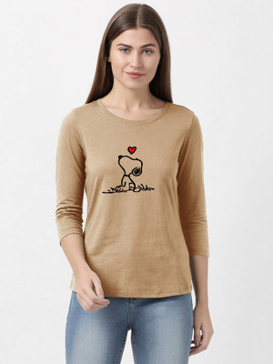 Trendtee Graphic Print Women Round Neck Beige T-Shirt