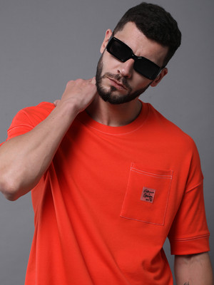 DIFFERENCE OF OPINION Solid Men Round Neck Orange T-Shirt
