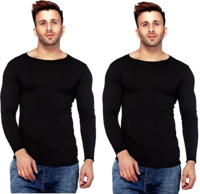 FancyWay Solid Men Round Neck Black T-Shirt