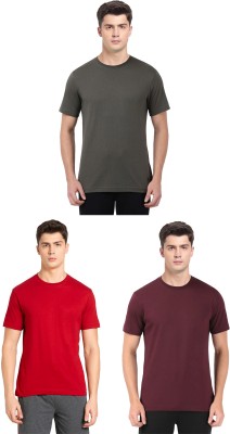 JOCKEY Solid Men Round Neck Dark Green, Red, Maroon T-Shirt