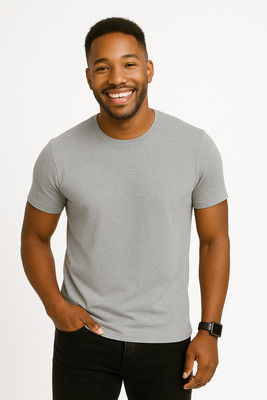 FDN Solid Men Round Neck Grey T-Shirt