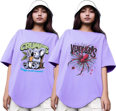 RS FASHION Printed Women Round Neck Purple T-Shirt