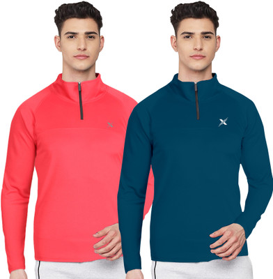 FTX Solid Men Zip Neck Multicolor T-Shirt