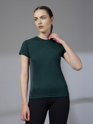 CHKOKKO Solid Women Round Neck Green T-Shirt
