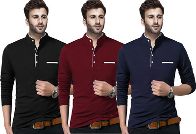 JB Jagoboy Solid Men Henley Neck Multicolor T-Shirt