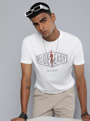 R.Code by The Roadster Life Co. Printed Men Round Neck White T-Shirt