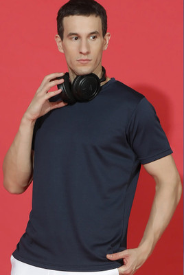 Jangoboy Solid Men Round Neck Dark Blue T-Shirt