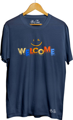 THE PRINT PLATTER Typography Men Round Neck Navy Blue T-Shirt