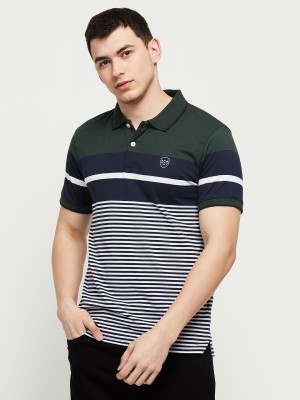 MAX Striped Men Polo Neck Green T-Shirt