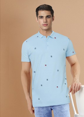 Spykar Printed Men Polo Neck Blue T-Shirt