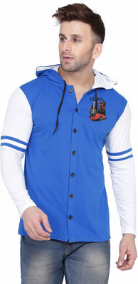 Lawful Casual Graphic Print Men Hooded Neck Blue, White T-Shirt