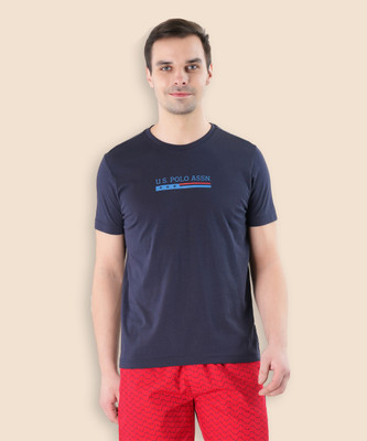 U.S. POLO ASSN. Printed Men Round Neck Navy Blue T-Shirt