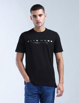 FLYING MACHINE Graphic Print Men Round Neck Black T-Shirt