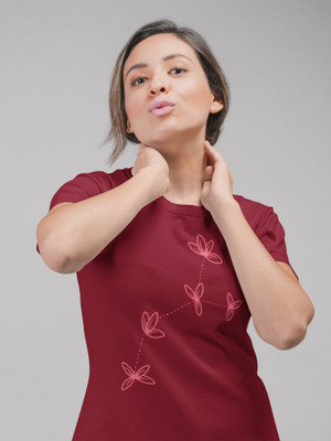 3colors Printed Women Round Neck Maroon T-Shirt