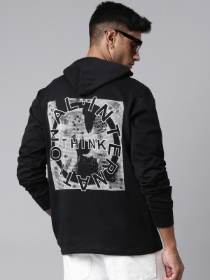 LEWEL Graphic Print, Typography Men Hooded Neck Black T-Shirt