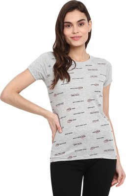 V-MART Typography Women Round Neck Grey T-Shirt