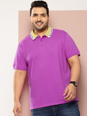 Sztori Solid Men Polo Neck Purple T-Shirt