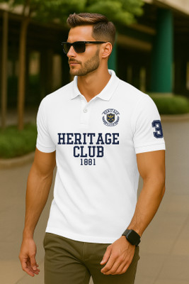 Dagcros Printed Men Polo Neck White, Black T-Shirt