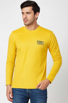 HouseOfCommon Solid Men Round Neck Yellow T-Shirt