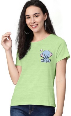 AASHANK Printed Women Crew Neck Light Green T-Shirt