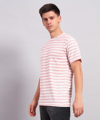 HEMLOCK Striped Men Round Neck Pink T-Shirt