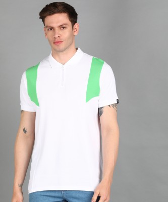 Urbano Fashion Colorblock Men Polo Neck White, Green T-Shirt
