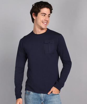 METRONAUT Solid Men Round Neck Dark Blue T-Shirt