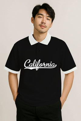 CULISH Printed Men Polo Neck Black T-Shirt