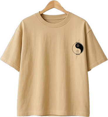 Buddy Collection Printed Men Round Neck Beige T-Shirt