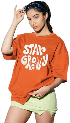 LF Love For Fashion Printed Women Round Neck Orange T-Shirt