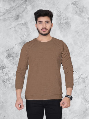 radhe creation Solid Men Round Neck Brown T-Shirt