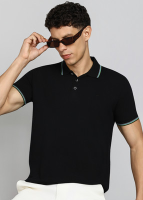 United Colors of Benetton Solid Men Polo Neck Black T-Shirt