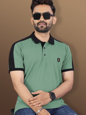VeBNoR Colorblock Men Polo Neck Light Green T-Shirt