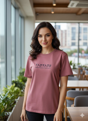 MYo2 Printed Women Round Neck Pink T-Shirt