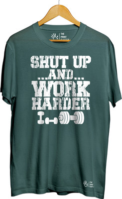 THE PRINT PLATTER Printed Men Round Neck Dark Green T-Shirt