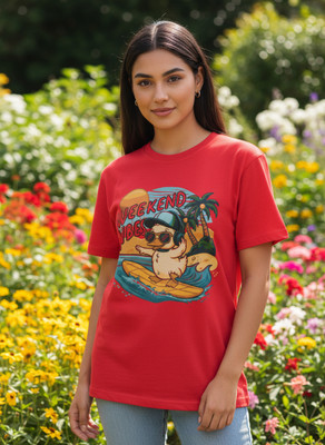 Stylewill Graphic Print Women Round Neck Red T-Shirt