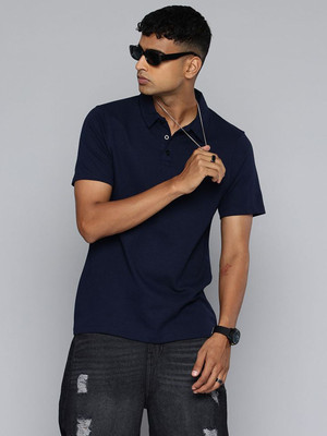 Moda Rapido Solid Men Polo Neck Navy Blue T-Shirt