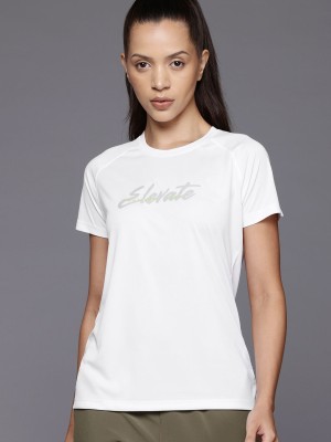 HRX by Hrithik Roshan Printed Women Round Neck White T-Shirt