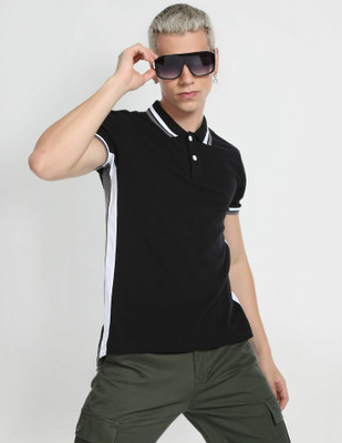 FLYING MACHINE Solid Men Polo Neck Black T-Shirt