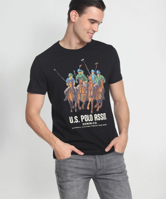 U.S. POLO ASSN. Printed, Typography Men Round Neck Black T-Shirt