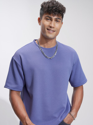 HIGHLANDER Self Design Men Round Neck Purple T-Shirt