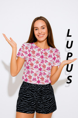 LUPUS Printed Women Round Neck Pink T-Shirt