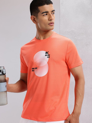 HRX by Hrithik Roshan Printed Men Round Neck Orange T-Shirt