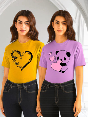 Moldify Printed Women Round Neck Multicolor T-Shirt