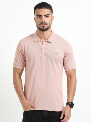 JILZ Solid Men Polo Neck Pink T-Shirt